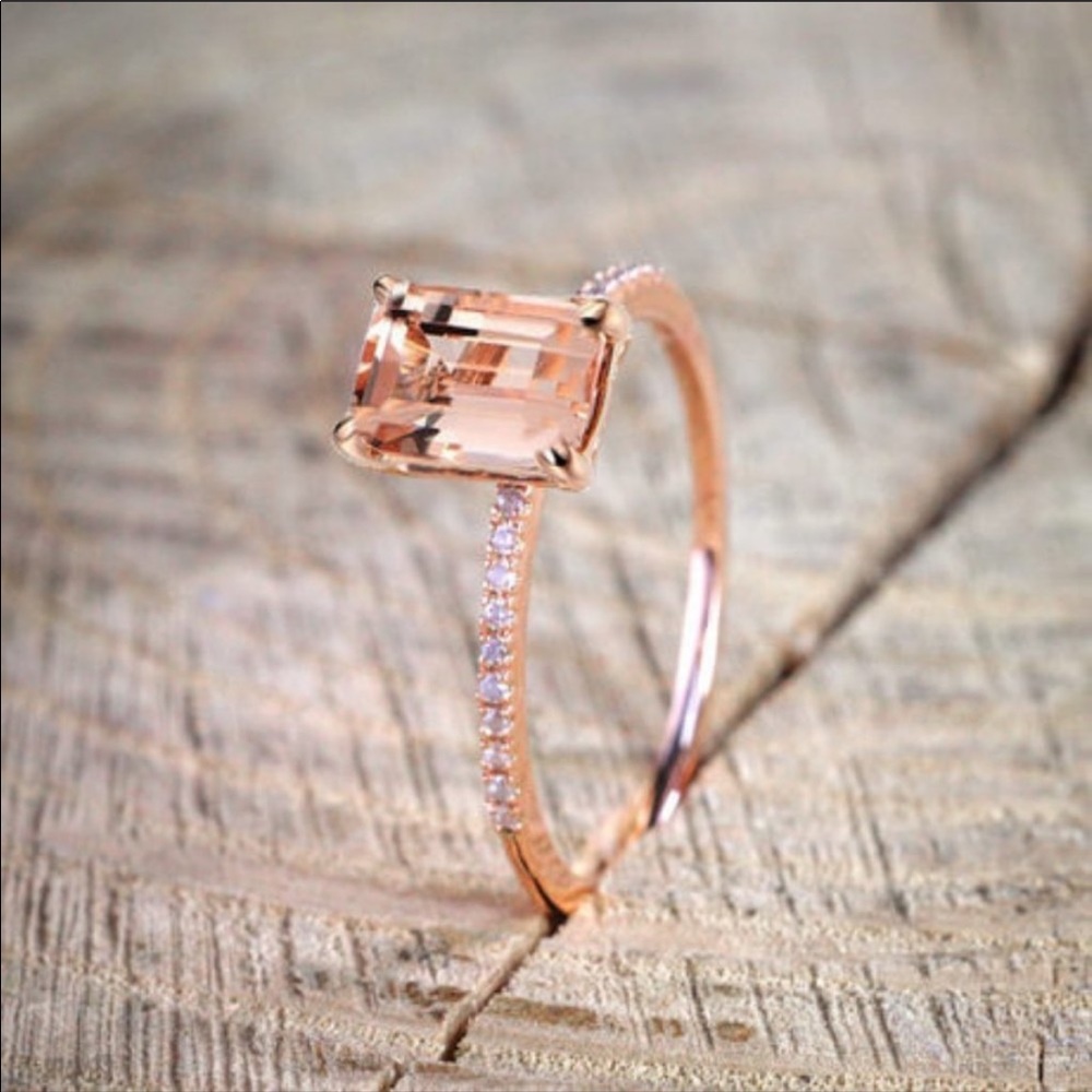 **NEW 18K Rose Gold Diamond Morganite 2PC Ring Set - Picture 3 of 4